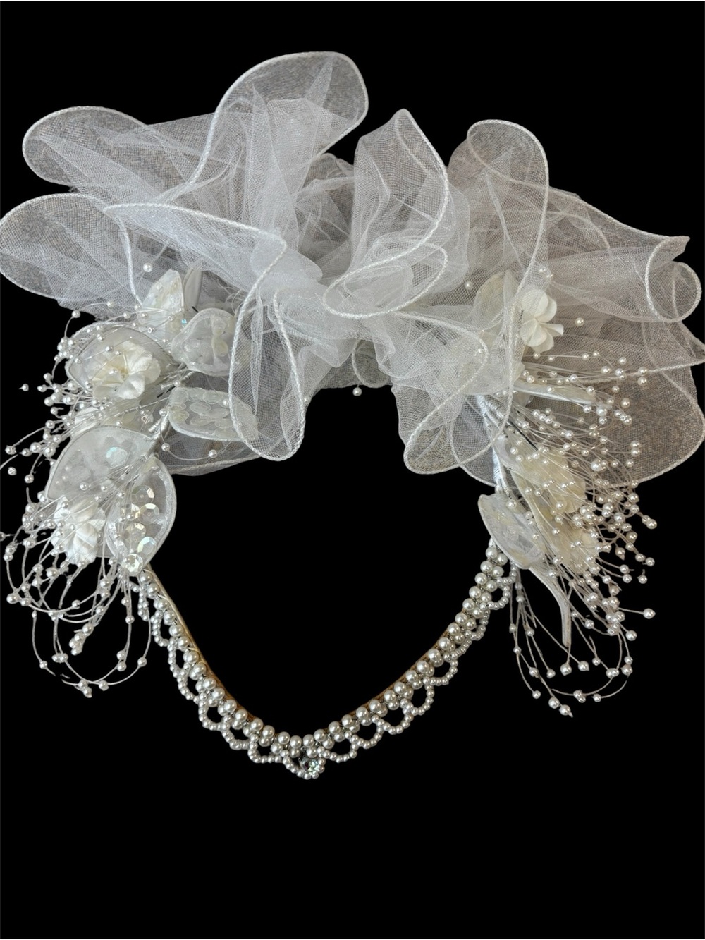 Ivory Pearl & Organza Bridal Headband